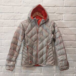 Outdoor Research Down Jacket Smal Gray Orange Filament 800 Quilted Puffer Pertex